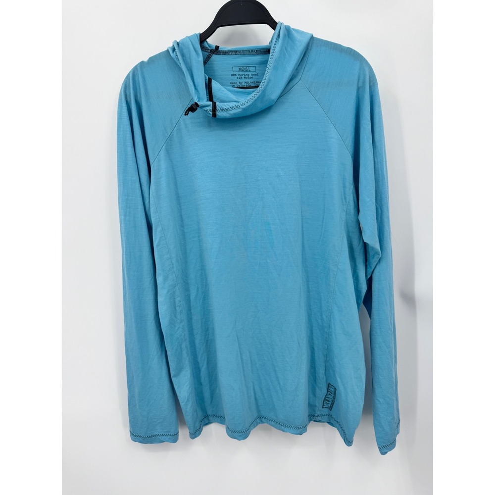 Melanzana Merino Base Hoodie Men Large Glacial Blue Merino Wool Blend